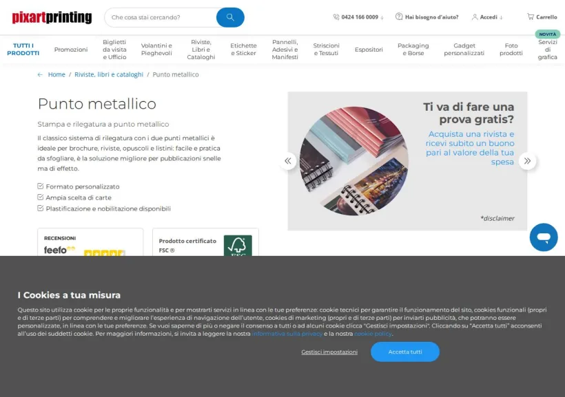 Schermata della pagina offerta di Pixartprinting