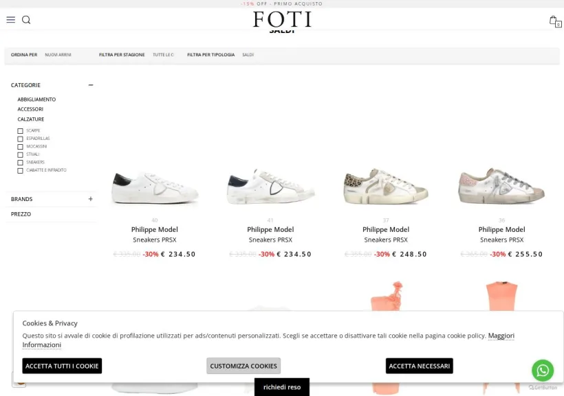 Schermata della pagina offerta di Foti