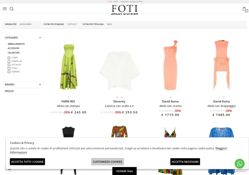 Schermata della pagina offerta di Foti