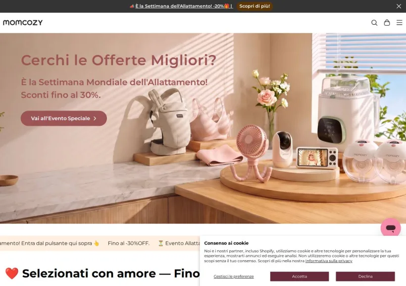 Schermata della pagina offerta di Momcozy
