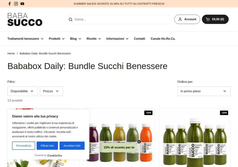 Schermata della pagina offerta di Babasucco