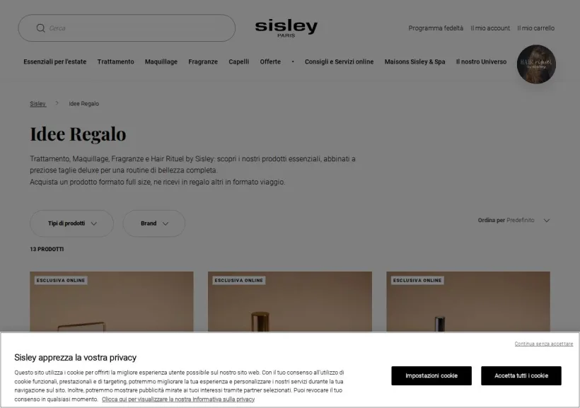 Schermata della pagina offerta di Sisley Paris