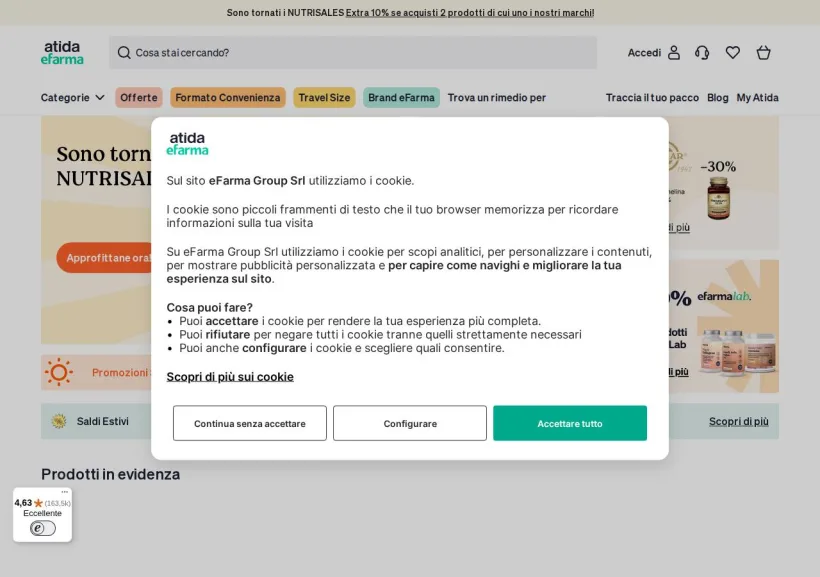 Schermata della pagina offerta di eFarma