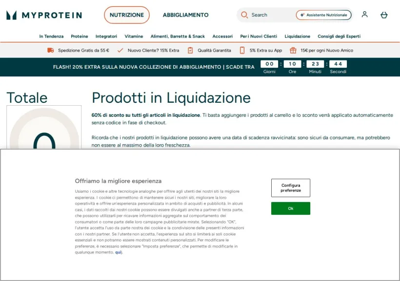 Schermata della pagina offerta di MyProtein