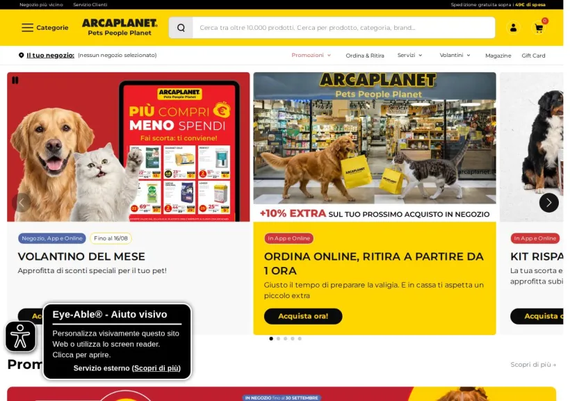 Schermata della pagina offerta di Arcaplanet