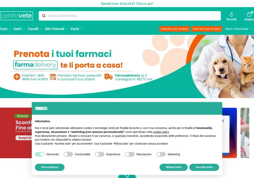 Schermata della pagina offerta di CentroVete