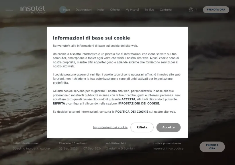 Schermata della pagina offerta di Insotel Hotel Group 