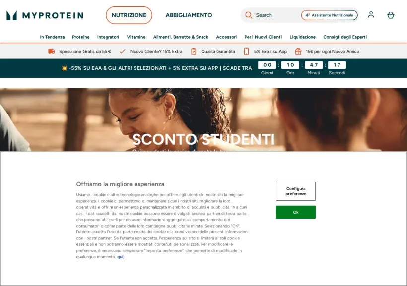 Schermata della pagina offerta di MyProtein