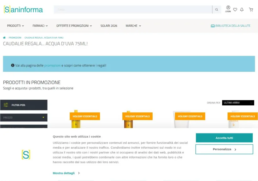 Schermata della pagina offerta di Saninforma
