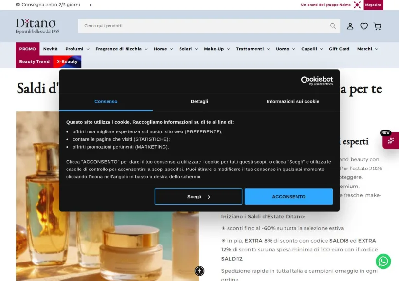 Schermata della pagina offerta di Ditano Profumeria