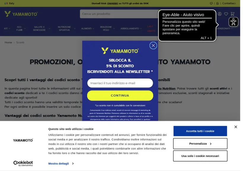 Schermata della pagina offerta di Yamamoto