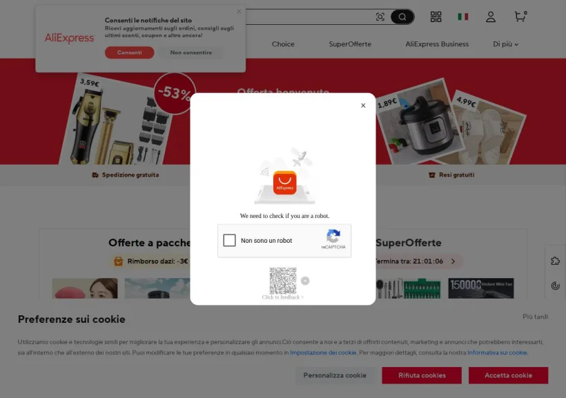 Schermata della pagina offerta di AliExpress