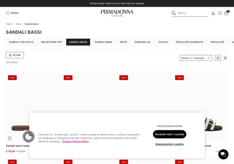 Schermata della pagina offerta di Primadonna 