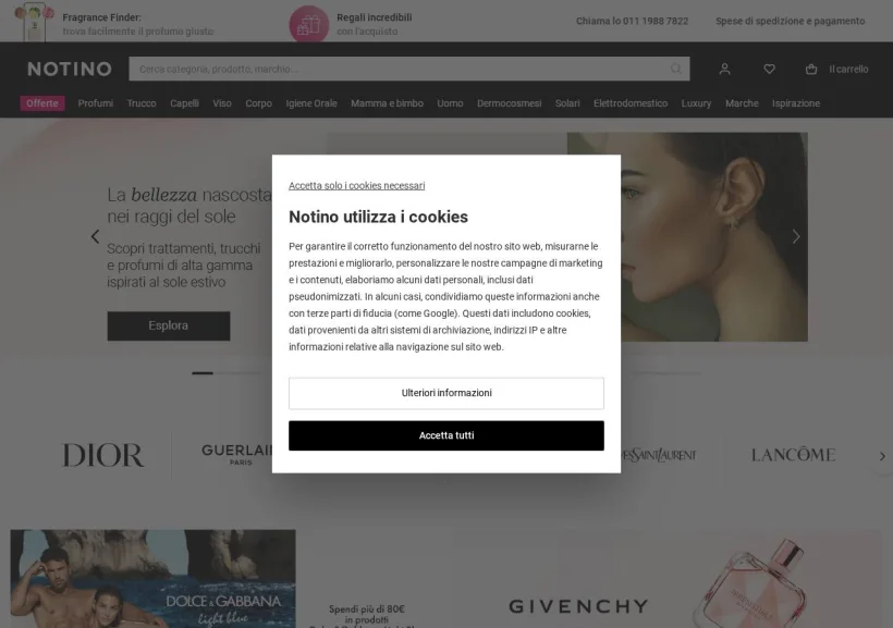 Schermata della pagina offerta di Notino