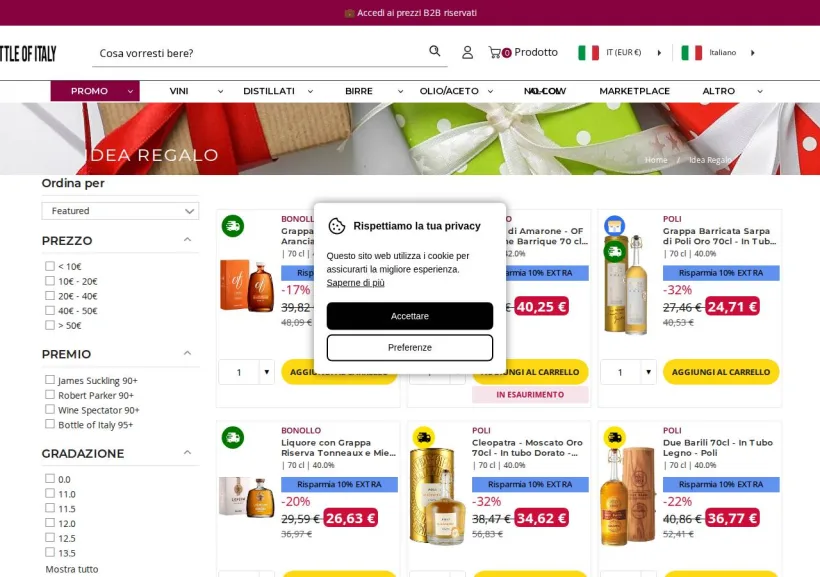 Schermata della pagina offerta di Bottle Of Italy