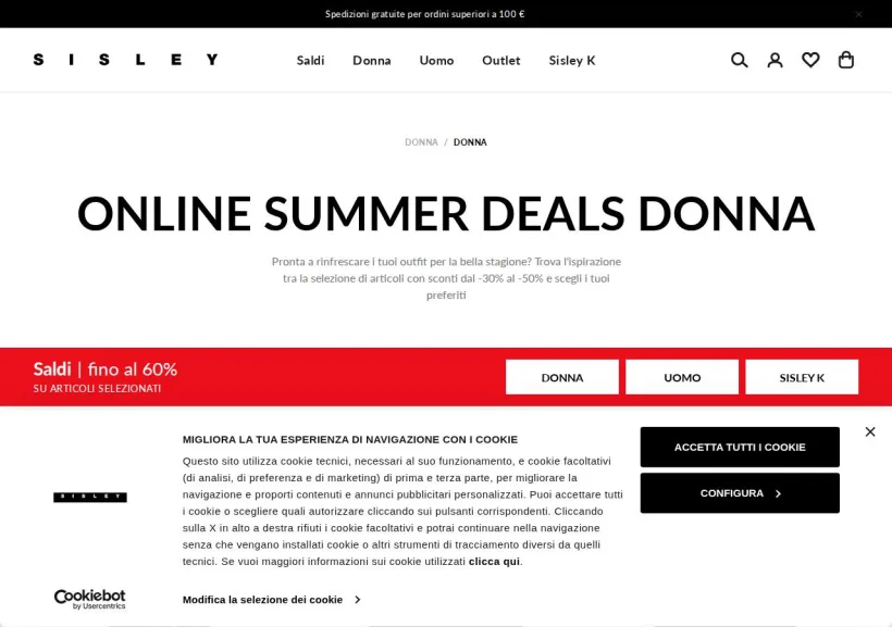 Schermata della pagina offerta di Sisley