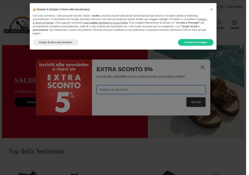 Schermata della pagina offerta di Scarpe&Scarpe