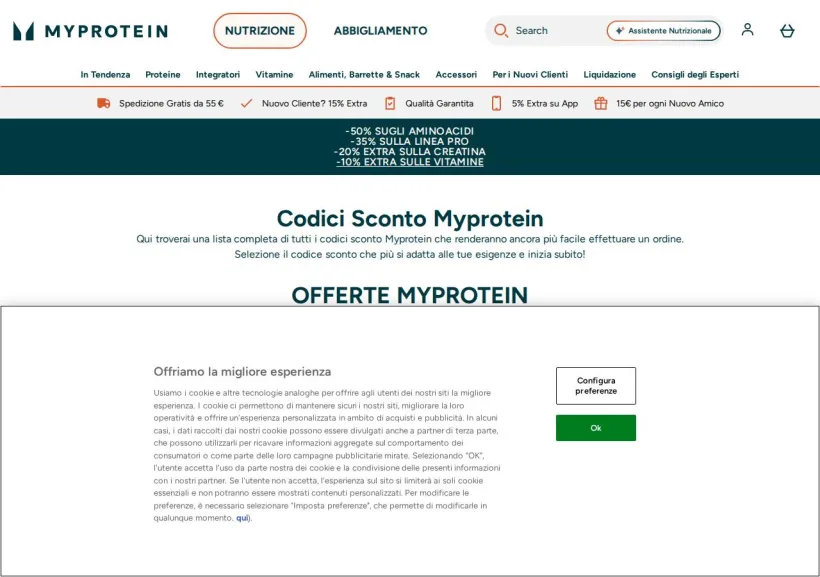 Schermata della pagina offerta di MyProtein