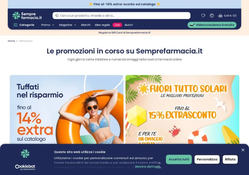 Schermata della pagina offerta di Semprefarmacia
