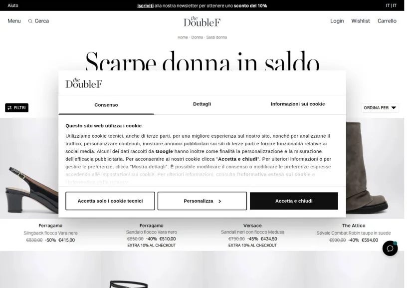 Schermata della pagina offerta di The Double F