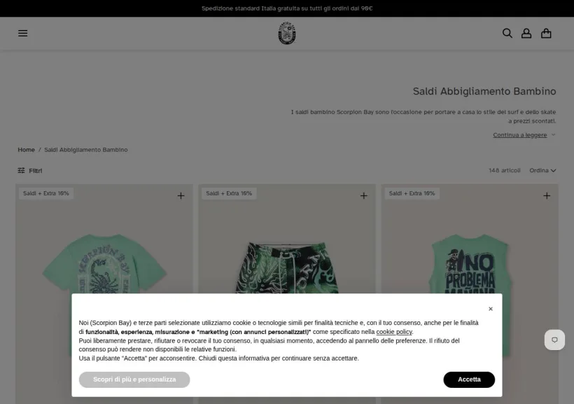Schermata della pagina offerta di Scorpion Bay