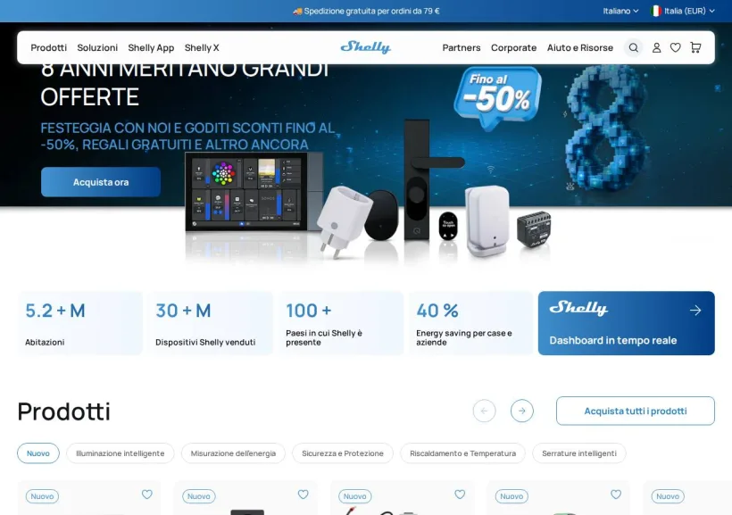 Schermata della pagina offerta di Shelly