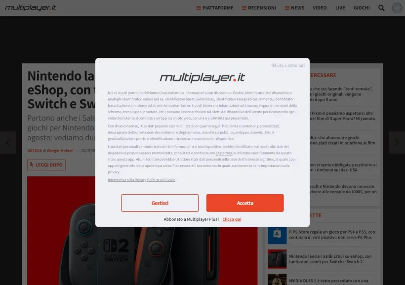 Schermata della pagina offerta di MultiPlayer