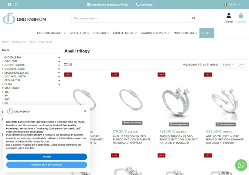 Schermata della pagina offerta di Oro Fashion