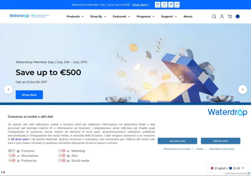 Schermata della pagina offerta di Waterdropfilter