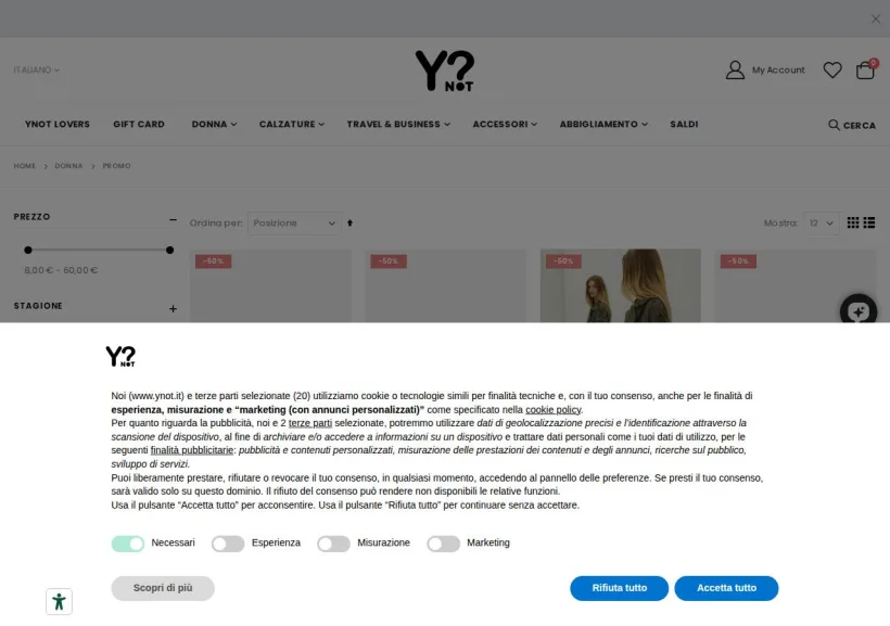 Schermata della pagina offerta di YNot