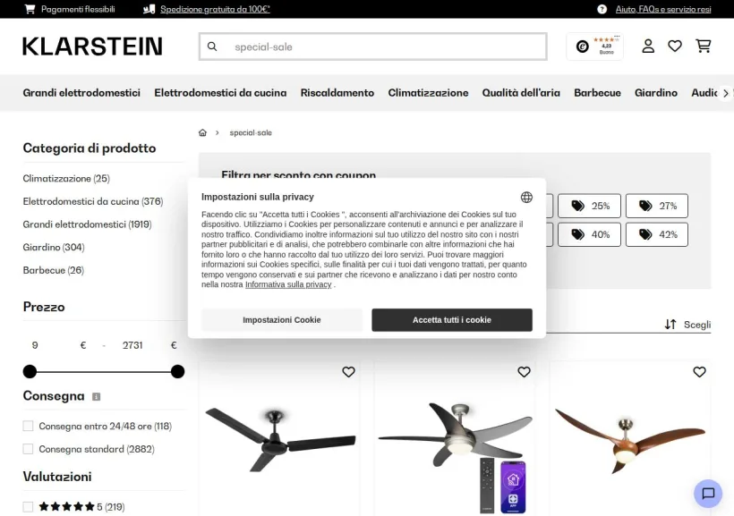 Schermata della pagina offerta di Klarstein