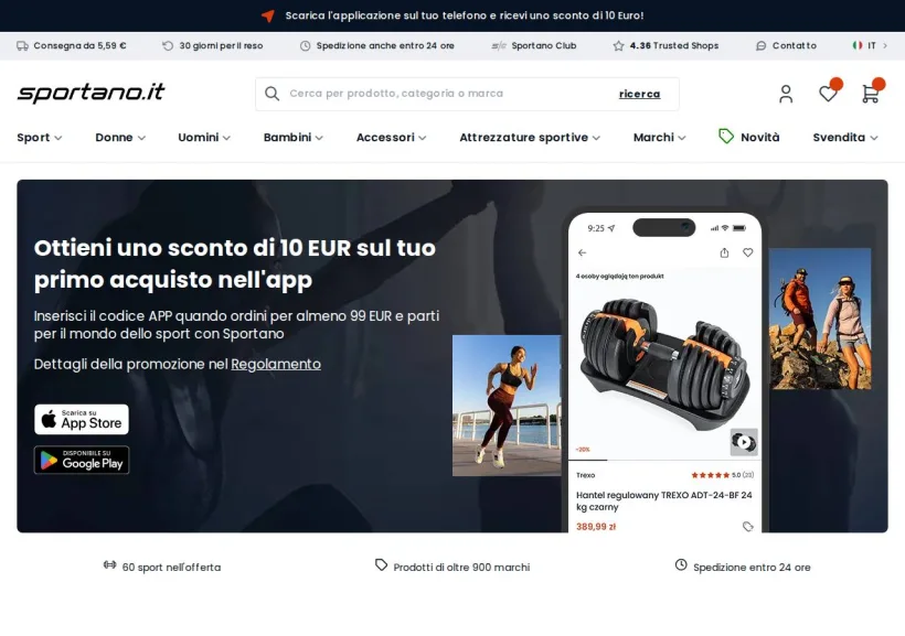 Schermata della pagina offerta di Sportano