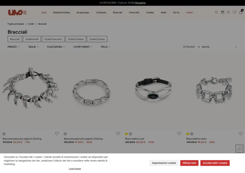 Schermata della pagina offerta di UNOde50