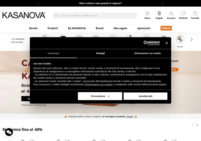Schermata della pagina offerta di Kasanova