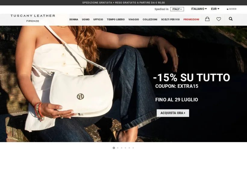 Schermata della pagina offerta di Tuscany Leather
