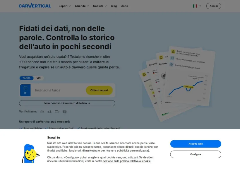 Schermata della pagina offerta di carVertical