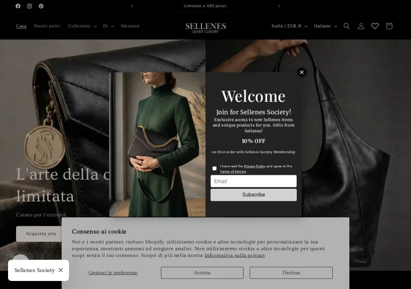 Schermata della pagina offerta di Sellenes