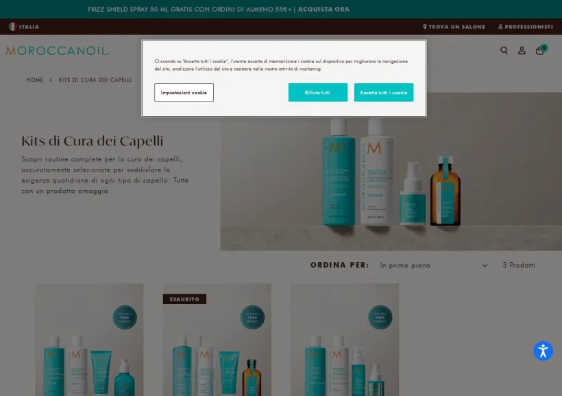Schermata della pagina offerta di Moroccanoil