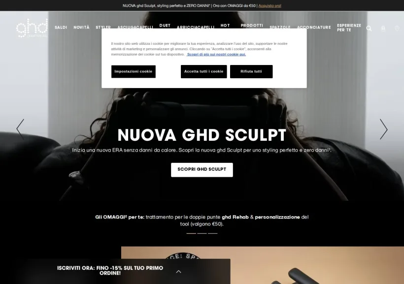 Schermata della pagina offerta di GHD
