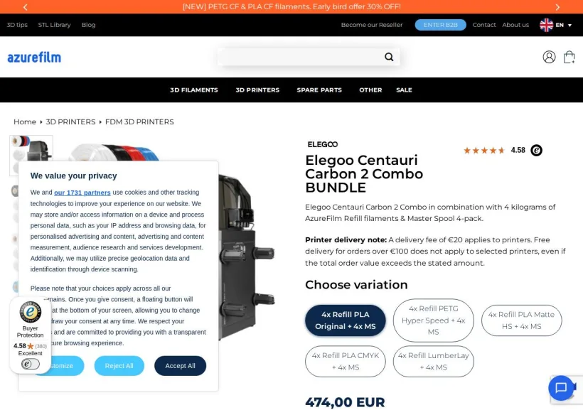 Schermata della pagina offerta di AZUREFILM