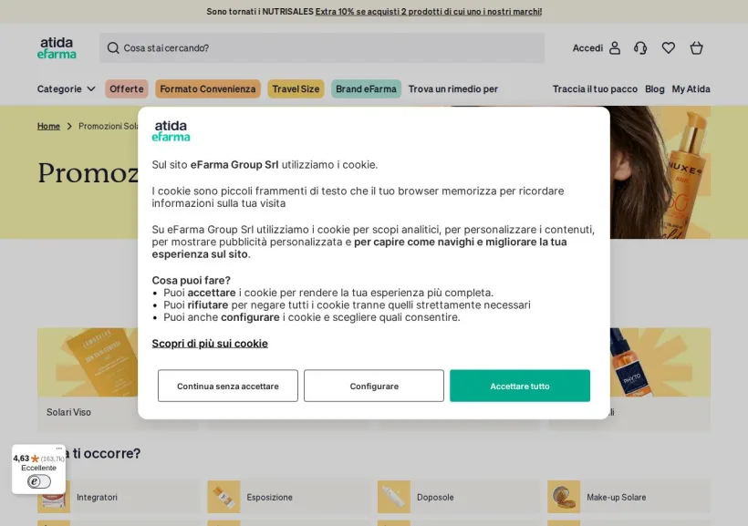 Schermata della pagina offerta di eFarma