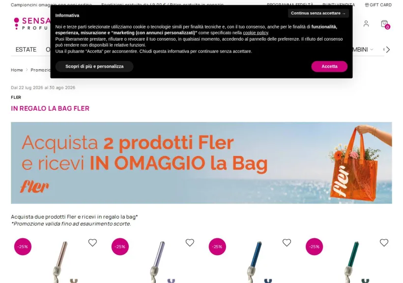 Schermata della pagina offerta di SensationProfumerie
