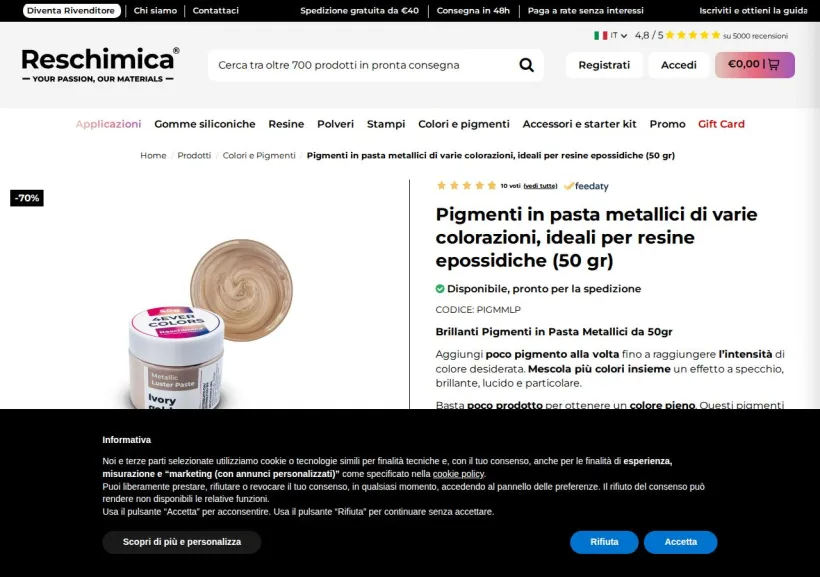Schermata della pagina offerta di Reschimica