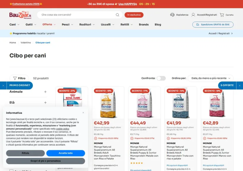Schermata della pagina offerta di Bauzaar
