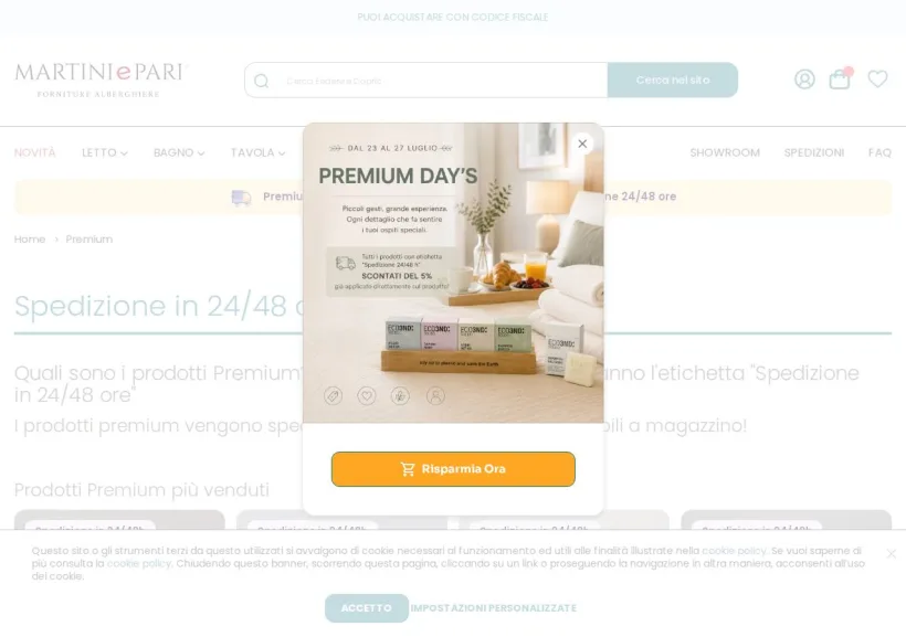 Schermata della pagina offerta di Martini e Pari