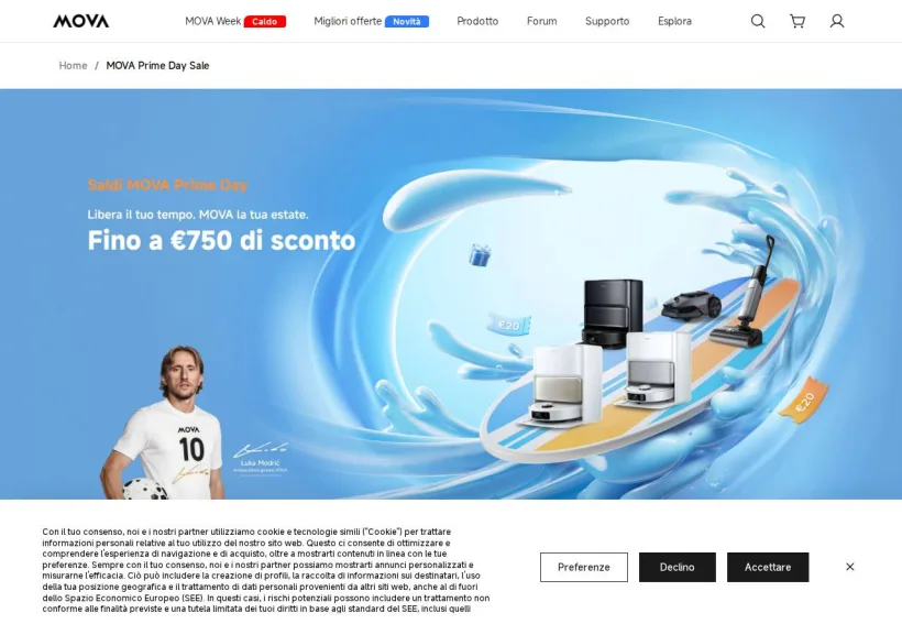 Schermata della pagina offerta di Mova