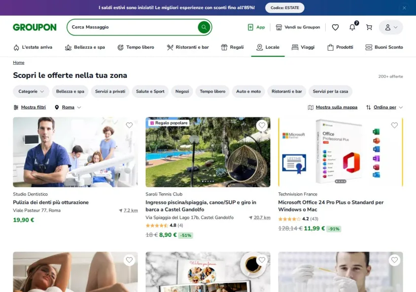 Schermata della pagina offerta di Groupon