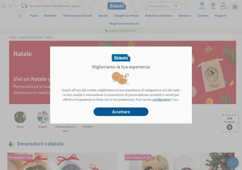 Schermata della pagina offerta di Stikets