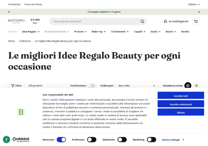 Schermata della pagina offerta di Bontempo Profumi