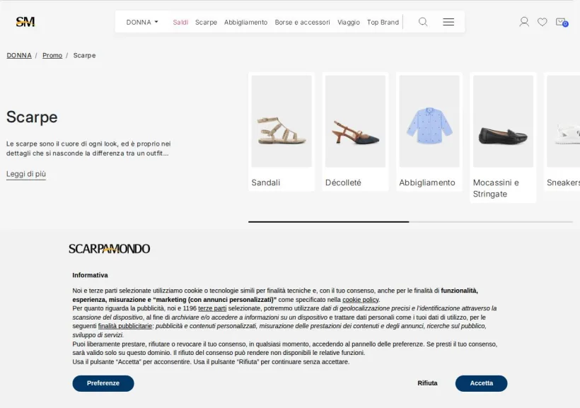 Schermata della pagina offerta di Scarpamondo